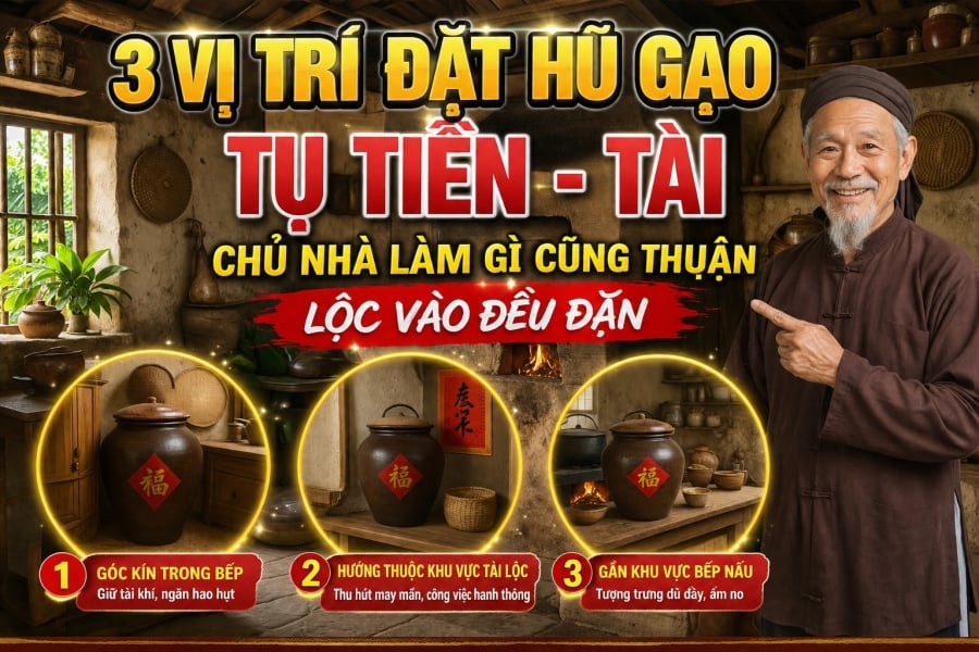 3 vị trí đặt hũ gạo tụ Tiền - Tài, chủ nhà làm gì cũng thuận