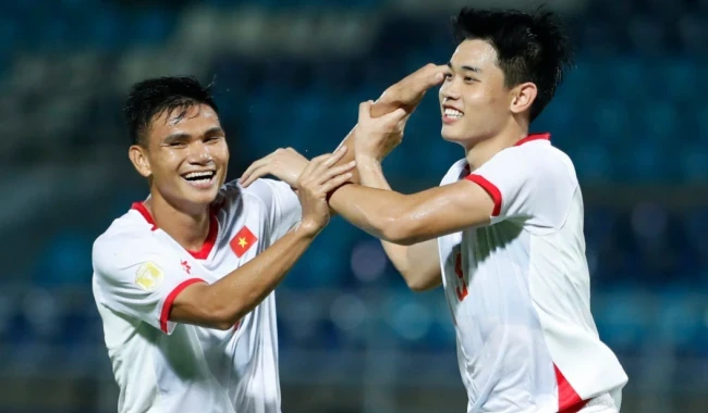 Đình Bắc ghi 3 bàn vào lưới Timor Leste. Ảnh: VFF.