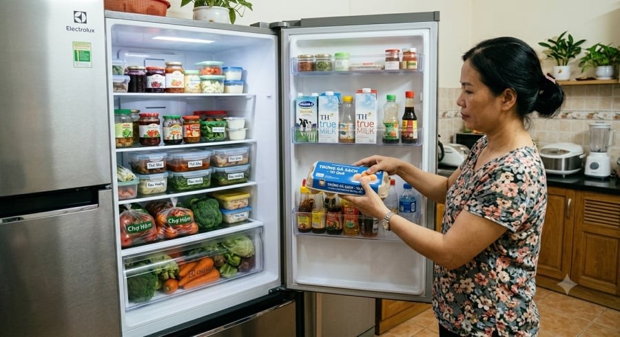 Nhiều người có thói quen để trứng ở cánh cửa tủ lạnh nhưng đây không phải vị trí lý tưởng vì nhiệt độ thường xuyên thay đổi khi đóng mở tủ.