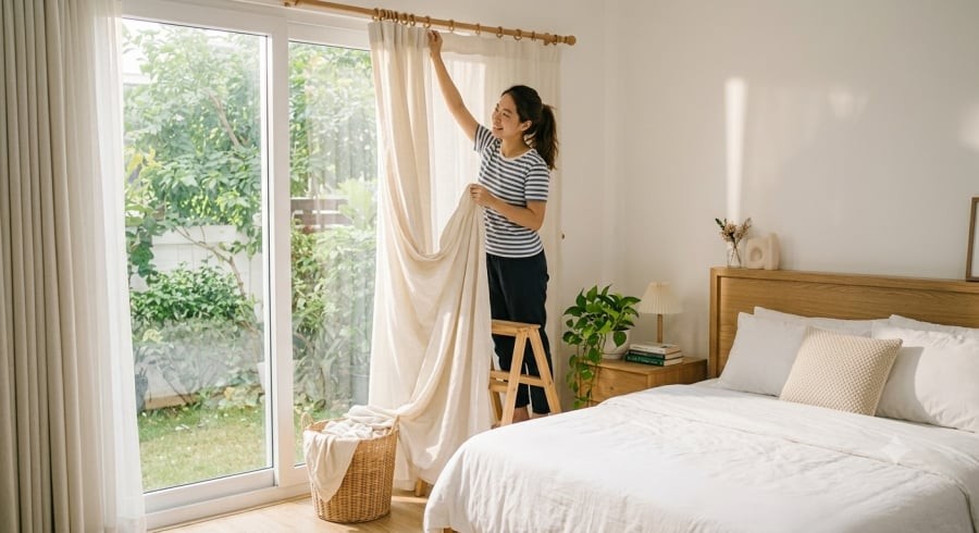 Rèm cửa tích tụ nhiều bụi mịn nhưng thường bị bỏ quên trong lịch vệ sinh của nhiều gia đình.
