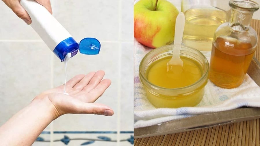 Sự kết hợp của dầu gội với giấm táo sẽ giúp mái tóc sạch khỏe hơn, giải quyết các vấn đề liên quan đến gàu.