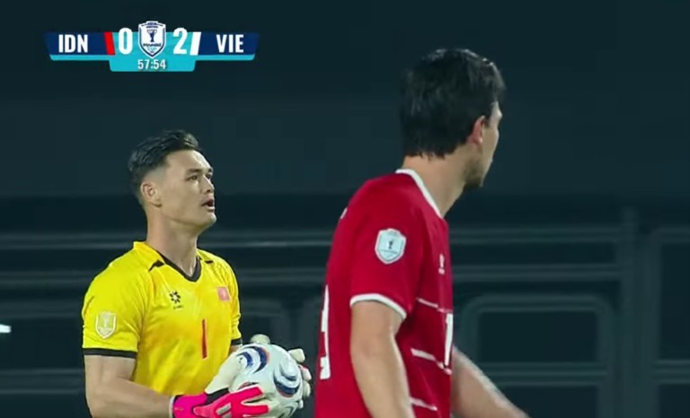 Thủ thành Lê Giang Patrik vẫn chưa để thủng lưới tại ASEAN Cup 2026. Ảnh chụp màn hình (FPT Play).