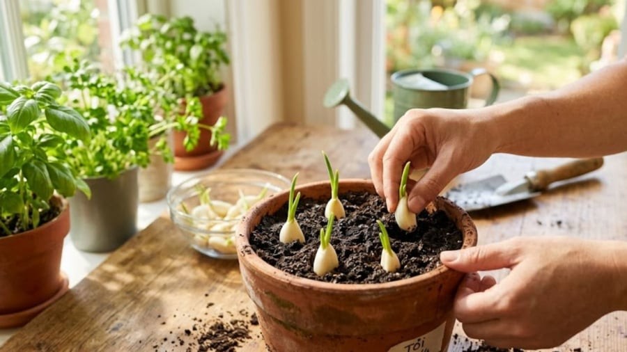 Nên tạo khoảng cách vừa phải giữa các tép tỏi để cây tỏi có không gian phát triển.