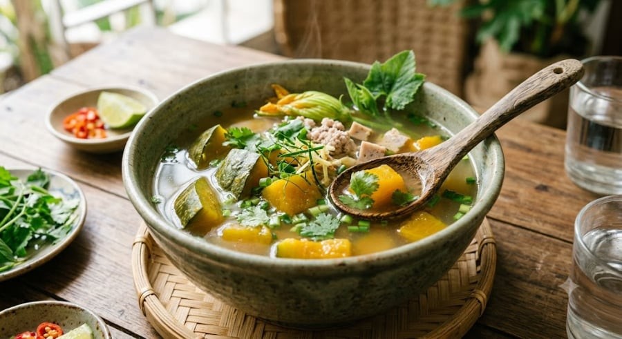 Bắc nồi lên bếp, cho 1 muỗng canh dầu ăn vào đun nóng rồi phi thơm hành tím băm.

