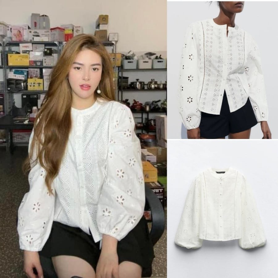 Nếu muốn làm mới trang phục công sở trong những ngày thời tiết oi bức, áo sơ mi trắng đục lỗ là lựa chọn đáng cân nhắc. 