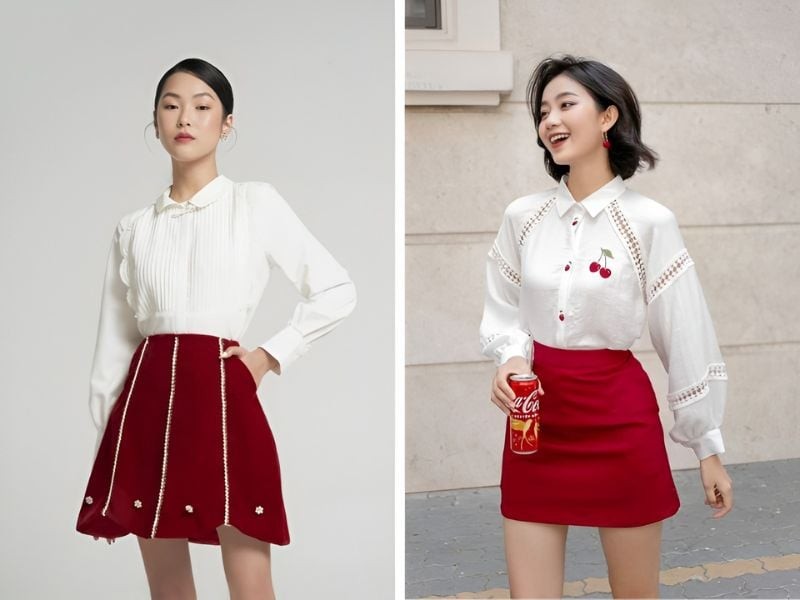 Trong thế giới thời trang, có những công thức phối đồ gần như không bị ảnh hưởng bởi xu hướng theo từng mùa, và áo trắng đi cùng chân váy đỏ là một ví dụ điển hình.