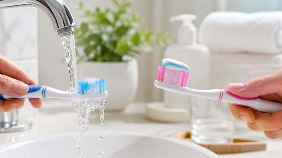 Có nên làm ướt bàn chải đánh răng trước không?