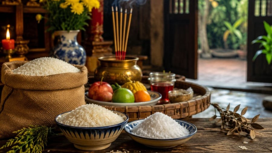 Tháng bảy âm lịch người xưa thường dùng muối và gạo trừ tà giải xui