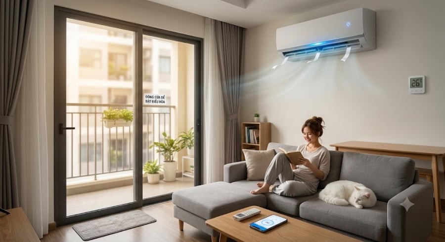 Khi điều hòa thổi khí lạnh liên tục vào một căn phòng đóng kín hoàn toàn, áp suất không khí bên trong sẽ tăng lên. 