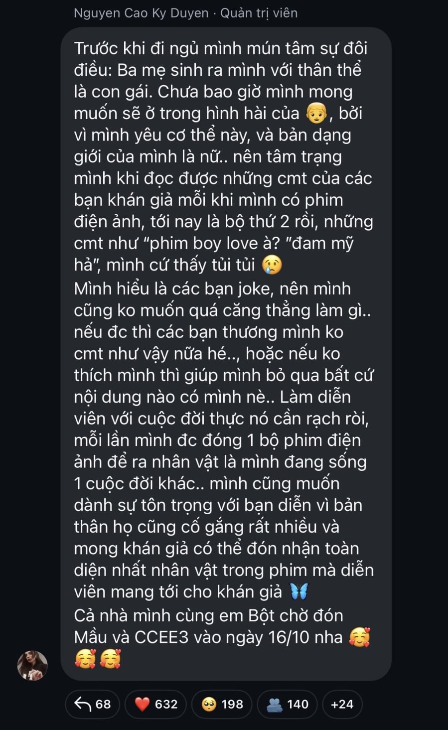 Kỳ Duyên lên tiếng trước những bình luận khiến cô cảm thấy tủi thân

