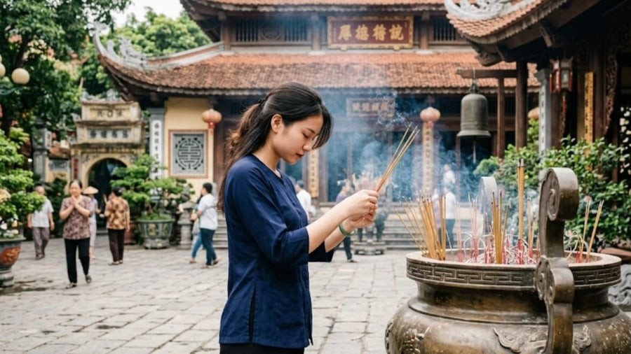 Ngoài việc thắp hương tại nhà, gia chủ có thể dâng hương tại đền chùa để cầu bình an. 