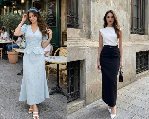 Chân váy midi tạo vẻ nữ tính và cân đối

