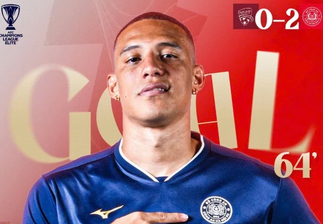 Brayan Perea ghi bàn thứ 2 cho CAHN. Ảnh: Fanpage CLB CAHN.