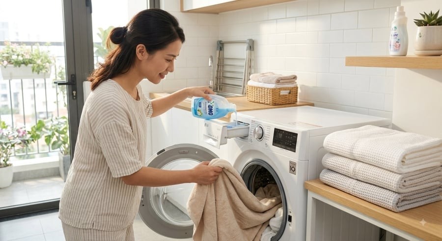 Giặt khăn định kỳ và thay mới khi khăn sờn cũ, giảm khả năng thấm hút hoặc có mùi ẩm mốc dai dẳng là thói quen nên duy trì.