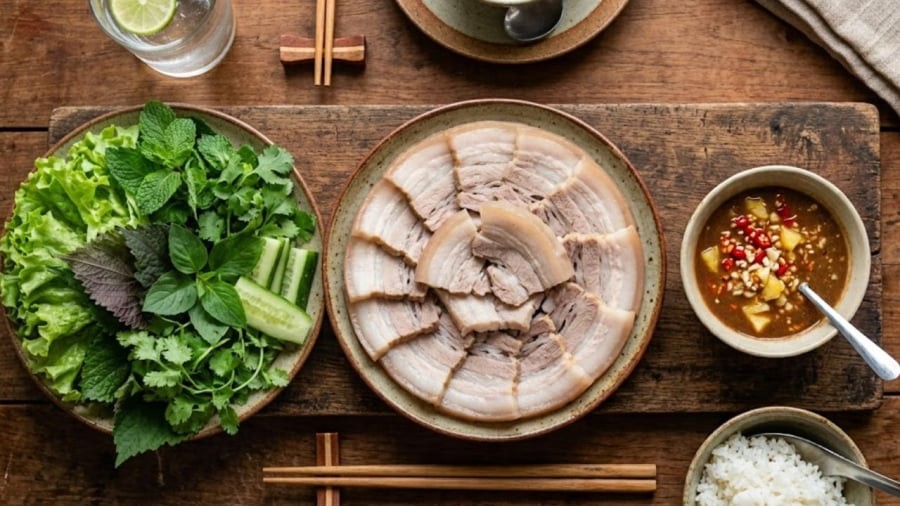 Thịt luộc có thể chấm với mắm nêm.