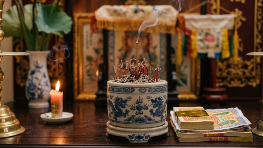 Không nên để giấy tiền, vàng mã cạnh bát hương.