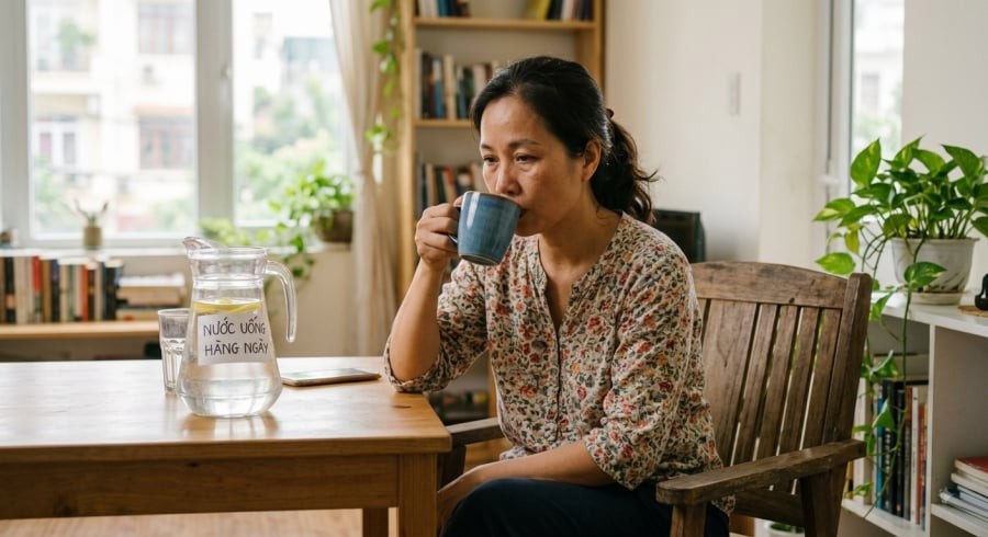 Uống nước đều đặn là cách đơn giản giúp cơ thể duy trì đủ nước, đặc biệt trong những ngày nóng hoặc khi vận động nhiều.