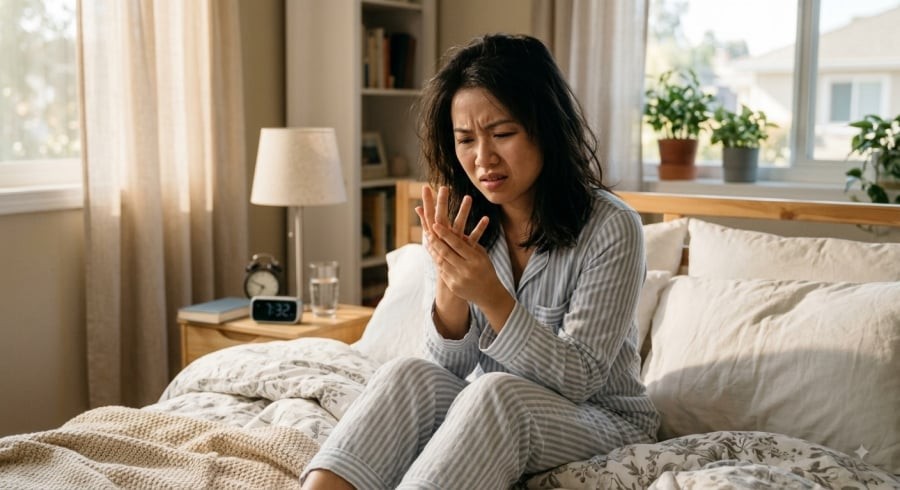 Ngủ dậy bị tê tay có thể xuất phát từ tư thế ngủ khiến dây thần kinh hoặc mạch máu bị chèn ép.