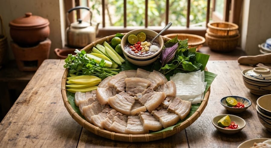 Thời gian chuẩn để luộc chín một miếng thịt ba chỉ cỡ vừa là 15 phút (tính từ thời điểm nước sôi lại).

