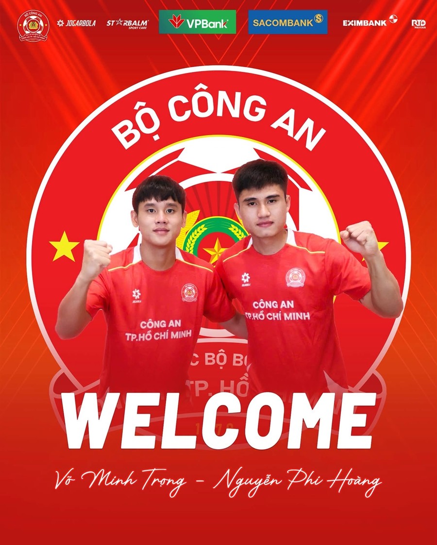 CA TP.HCM xác nhận 2 bản hợp đồng Võ Minh Trọng và Nguyễn Phi Hoàng. Ảnh: Câu Lạc Bộ Bóng Đá Công An TP. Hồ Chí Minh.