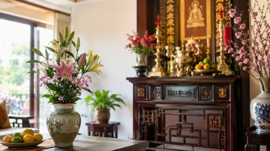 Bình hoa muốn đẹp cần đặt đúng vị trí