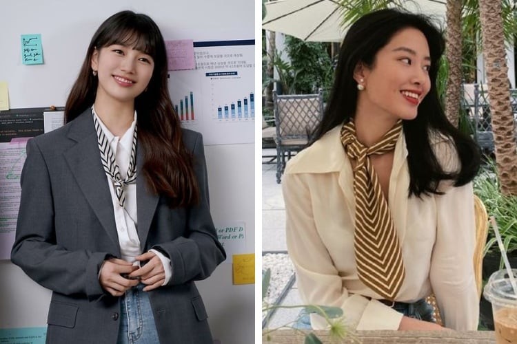  Một chiếc khăn lụa họa tiết có thể giải quyết vấn đề này mà không làm mất đi vẻ trang nhã vốn có.

