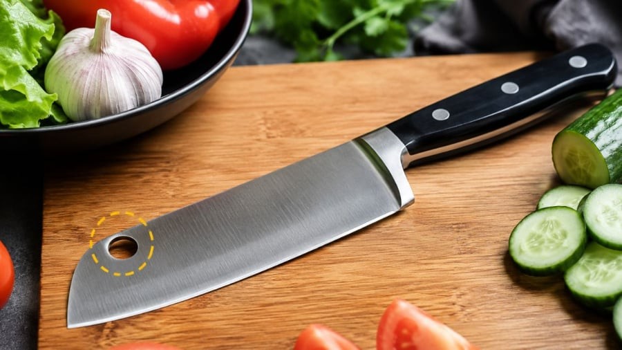 Lỗ tròn trên con dao để làm gì?