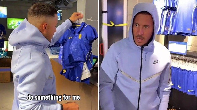  Hazard đã bất ngờ xuất hiện ở cửa hàng Chelsea. Ảnh: Instagram.