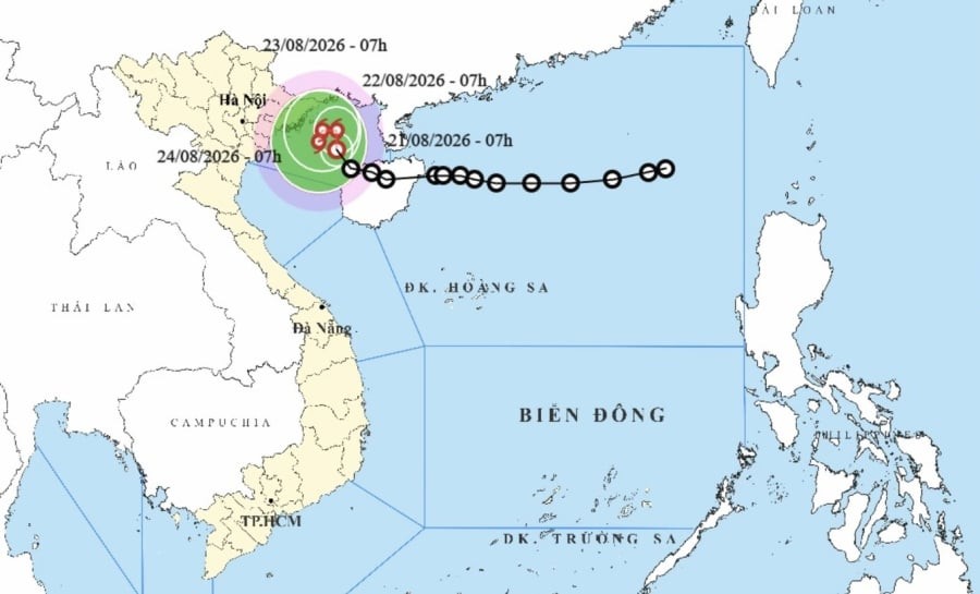 Áp thấp nhiệt đới trên Bắc Vịnh Bắc Bộ có khả năng mạnh lên thành bão số 4 trong 24 giờ tới.