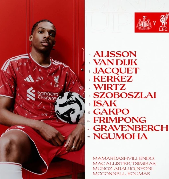 Đội hình ra sân của Liverpool. Ảnh: Tài khoản X của Liverpool.