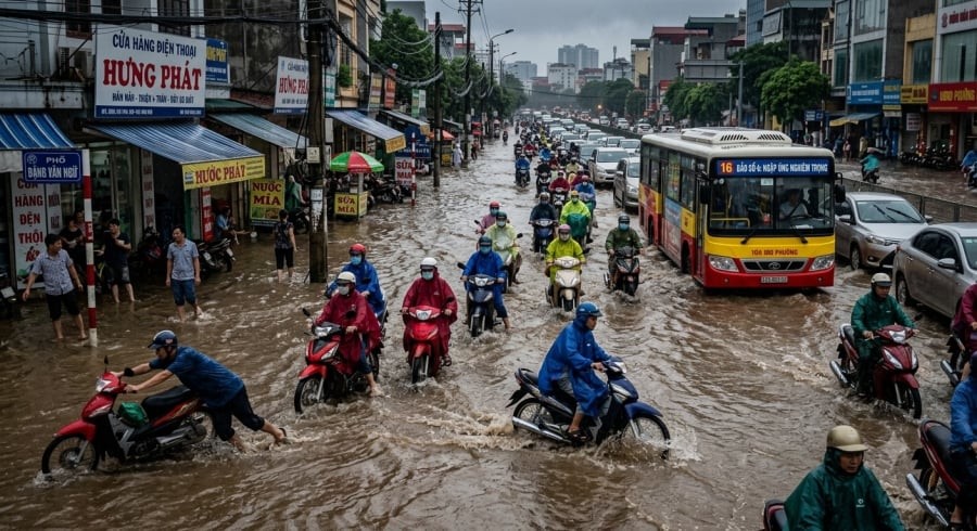 Mưa lớn do ảnh hưởng của bão số 4 khiến nhiều khu vực miền Bắc có nguy cơ ngập úng.