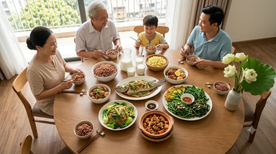 Một chế độ ăn đa dạng, đủ protein và rau xanh giúp bổ sung dưỡng chất cần thiết, đồng thời hỗ trợ duy trì khối cơ khi về già.