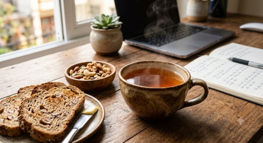 Trà đen không đường chứa caffeine tự nhiên, có thể giúp tăng sự tỉnh táo và tập trung vào buổi chiều.