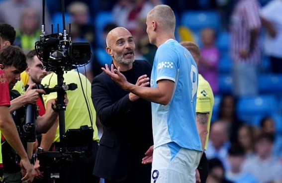 Haaland vẫn cho thấy sự đáng gờm của mình dù Man City đã bước sang kỷ nguyên mới. Ảnh: Nick Potts/Getty Images.