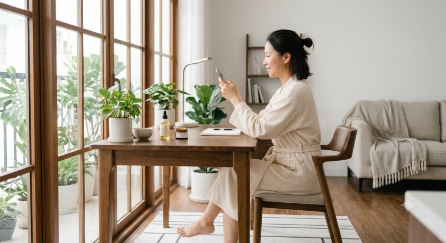 Hạn chế cúi đầu quá lâu khi dùng điện thoại giúp vùng cổ, vai bớt căng và tư thế tổng thể trông thanh thoát hơn.