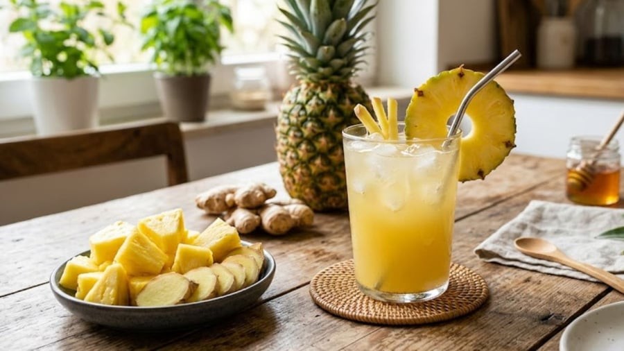 Sự kết hợp của gừng và dứa tạo ra một loại đồ uống ngon miệng, có tác dụng làm sạch ruột, hỗ trợ giảm cân.