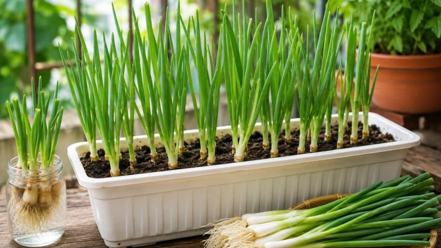 Tận dụng gốc hành để tạo ra chậu hành mới
