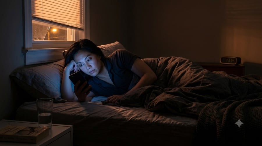 Dùng điện thoại quá lâu trước khi ngủ có thể khiến cơ thể khó bước vào trạng thái nghỉ ngơi, ảnh hưởng đến chất lượng giấc ngủ.