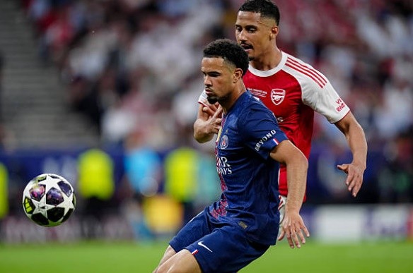 Saliba vẫn có tên trong danh sách đăng ký dự Champions League của Arsenal. Ảnh: Giuseppe Maffia/NurPhoto via Getty Images.