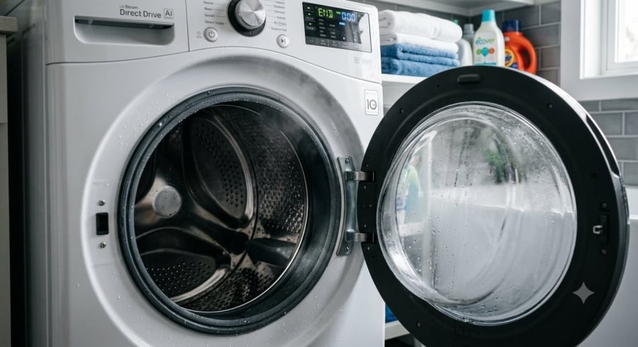 Sau khi lấy quần áo ra, nên mở cửa máy giặt để hơi ẩm thoát ra ngoài, hạn chế môi trường bí ẩm.
