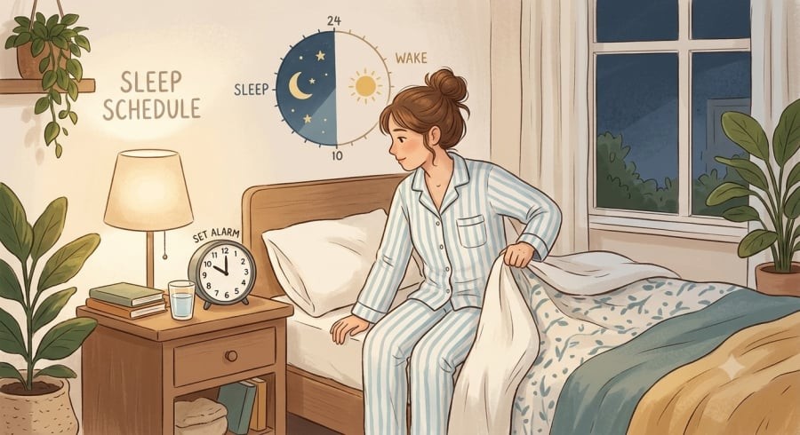Thức dậy vào cùng một thời điểm và duy trì thói quen đi ngủ nhất quán giúp củng cố nhịp sinh học.
