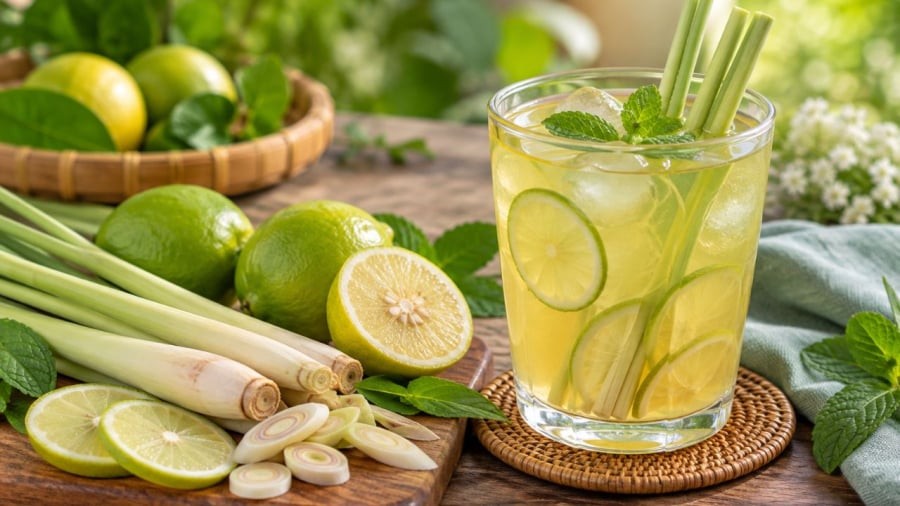 Nước chanh kết hợp sả tạo ra thức uống chua thanh và thơm