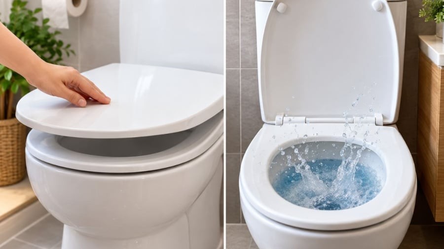 Nên đóng hay mở nắp bồn cầu