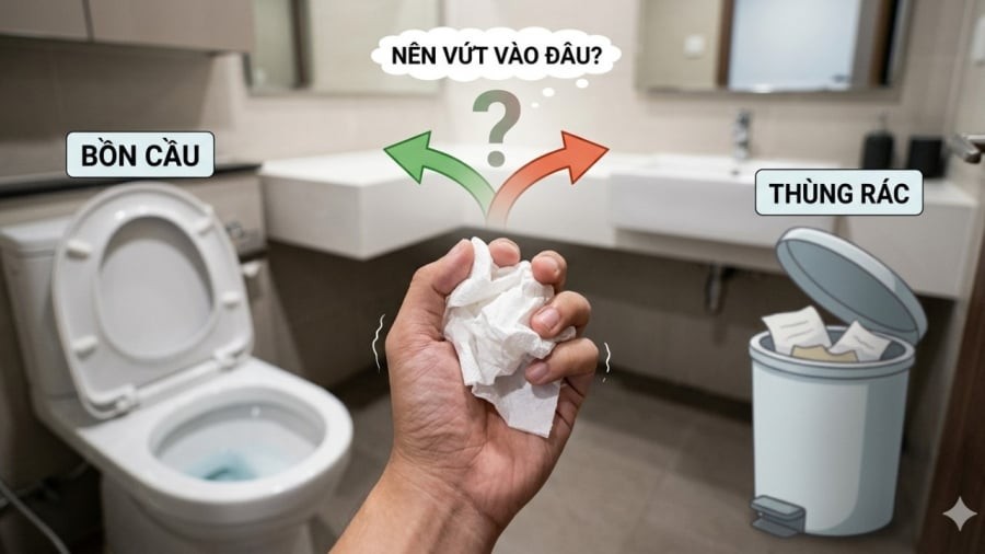 Giấy vệ sinh dùng xong nên vứt vào bồn cầu hay thùng rác?