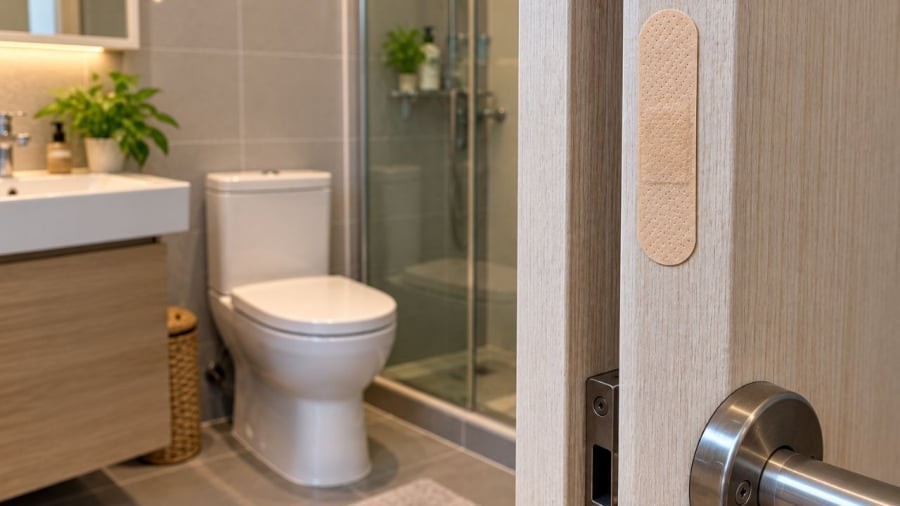 Tại sao lại dán urgo lên cánh cửa nhà vệ sinh?