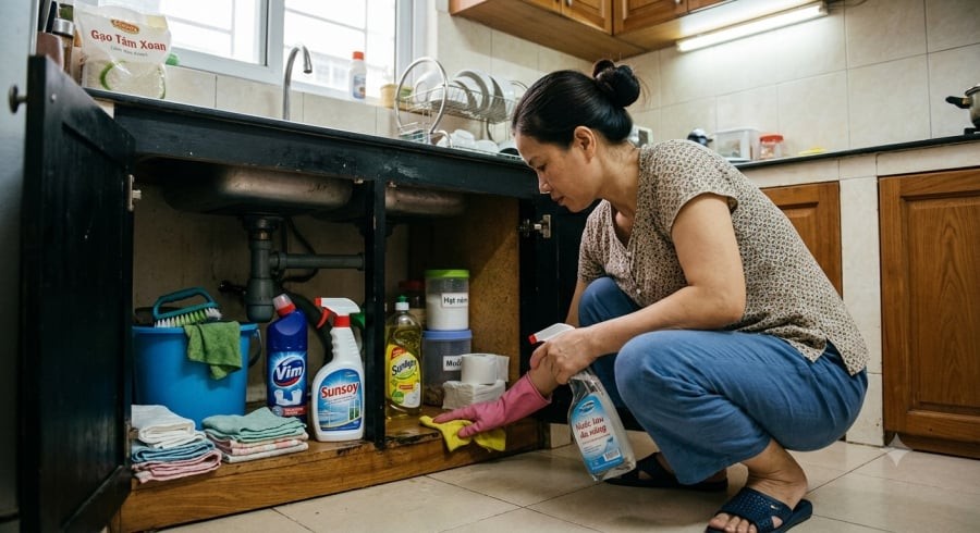 Dọn sạch thức ăn, rác và nguồn nước gần nơi gián xuất hiện là bước quan trọng để hạn chế chúng tiếp tục sinh sống.