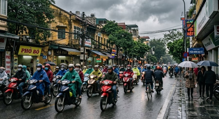 Không khí lạnh đầu mùa khiến Hà Nội chuyển mát, kèm mưa rào và dông rải rác.