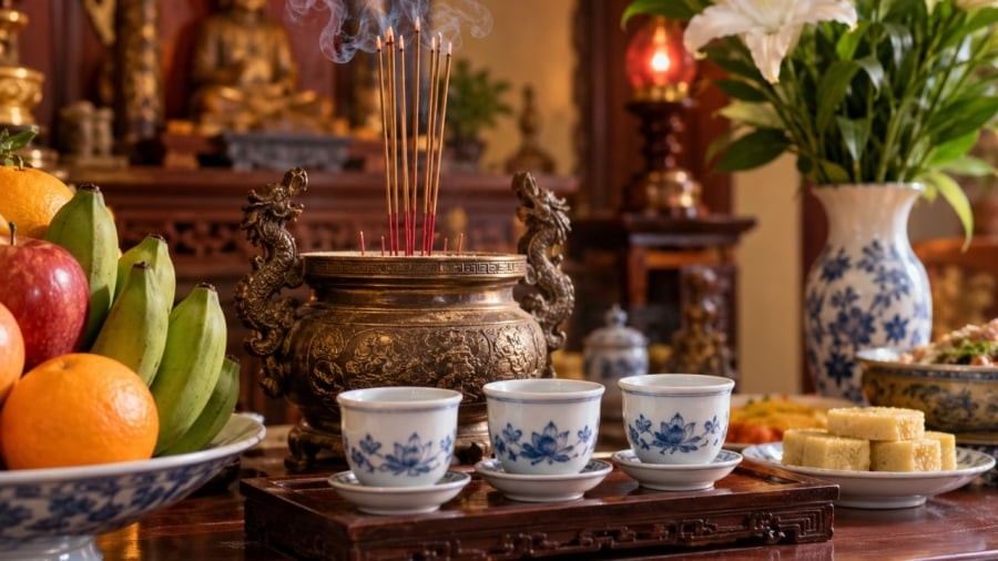 Theo phong tục Việt Nam, khi thắp hương luôn có nước