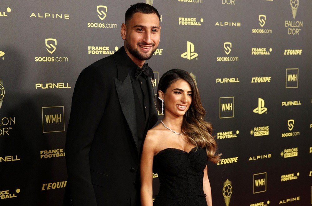 Gianluigi Donnarumma và người vợ hiện tại Alessia Elefante. Ảnh: EPA/Yoan Valat.