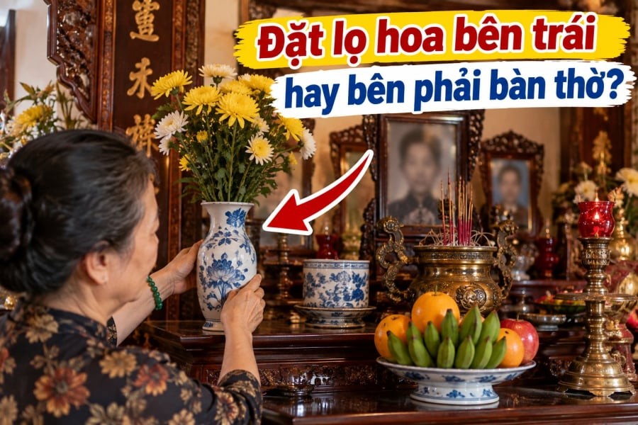 Một cách sắp đặt phổ biến khác khi chỉ có một lọ hoa là áp dụng quan niệm “độc bình”, thường đặt lọ hoa ở phía bên trái bàn thờ khi nhìn từ trong bàn thờ hướng ra ngoài, tức phía bên phải nếu người đứng trước bàn thờ nhìn vào.